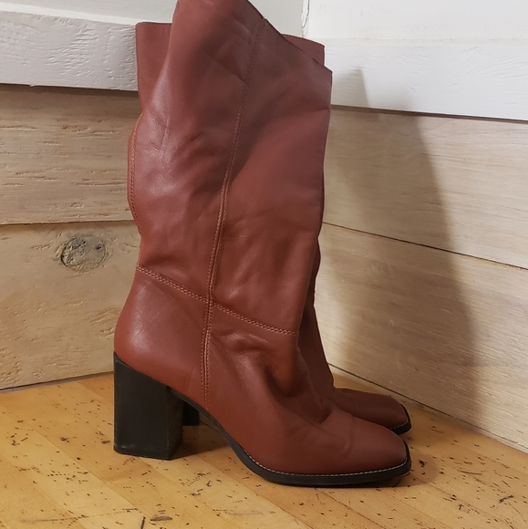 Asos Clara leather made in Italy mid calf block heel square boot free people dup - Picture 2 of 10